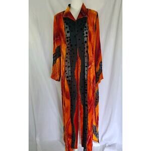 Vintage Allie Coosh Red Orange Burnout Duster Cardigan Jacket Small